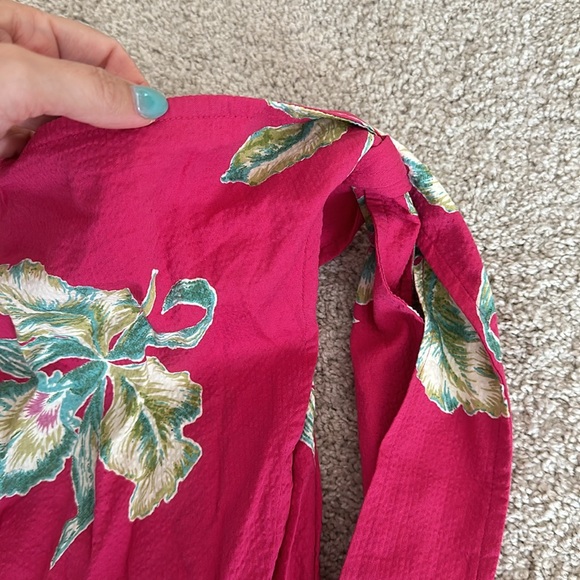 FAHERTY Pacifca Seersucker Berry Pink Floral Wrap Skirt Organic Cotton S - Picture 4 of 6